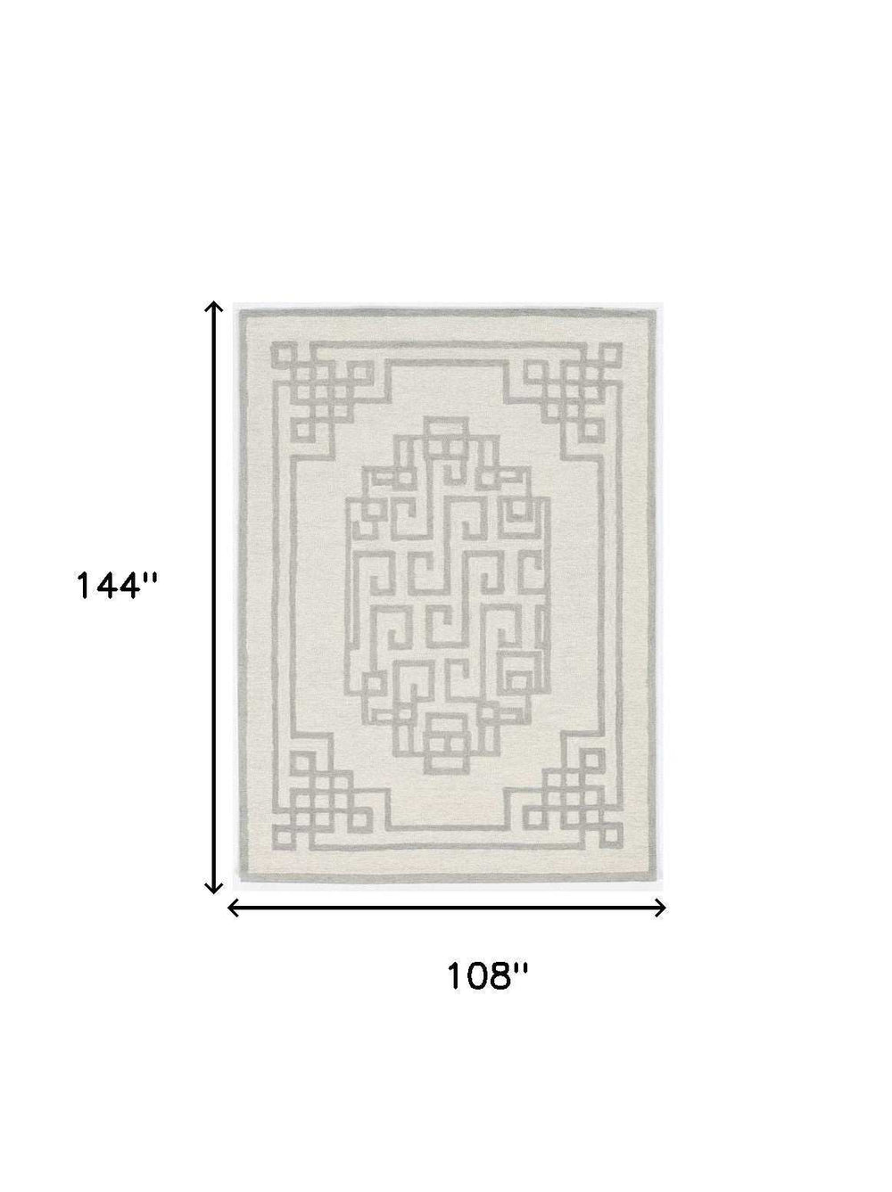 9' X 12' Ivory Grey Hand Tufted Bordered Greek Key Indoor Area Rug - Homeroots - Flyclothing LLC