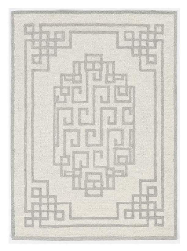 9' X 12' Ivory Grey Hand Tufted Bordered Greek Key Indoor Area Rug - Homeroots - Flyclothing LLC