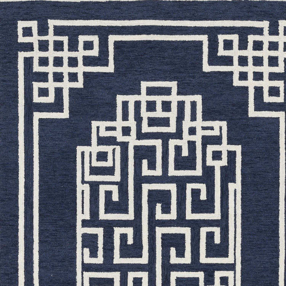 5' X 7' Navy Blue Ivory Hand Tufted Bordered Greek Key Indoor Area Rug - Homeroots - Flyclothing LLC