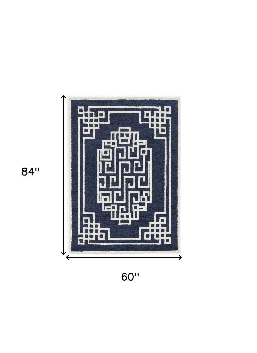 5' X 7' Navy Blue Ivory Hand Tufted Bordered Greek Key Indoor Area Rug - Homeroots - Flyclothing LLC