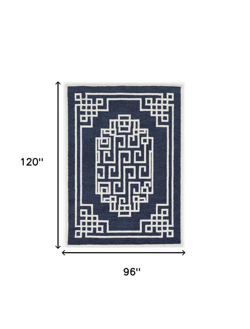 8' X 10' Navy Blue Ivory Hand Tufted Greek Key Medallion Indoor Area Rug - Homeroots - Flyclothing LLC