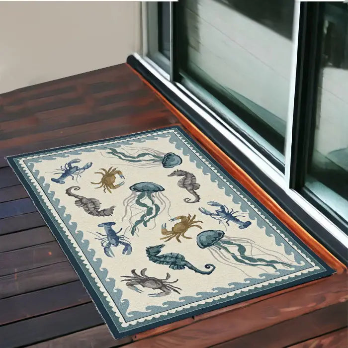 3' X 5' Ivory Abstract Handmade Indoor Outdoor Area Rug - Homeroots - Flyclothing LLC
