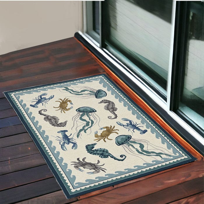 3' X 5' Ivory Abstract Handmade Indoor Outdoor Area Rug - Homeroots