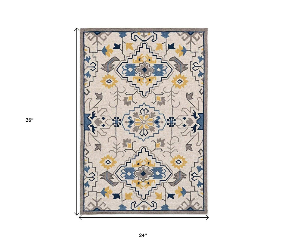 2' X 3' Ivory Southwestern Hand Tufted Area Rug - Homeroots - Flyclothing LLC