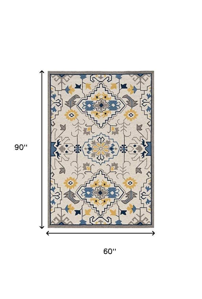 5' X 8' Ivory Abstract Handmade Indoor Outdoor Area Rug - Homeroots - Flyclothing LLC
