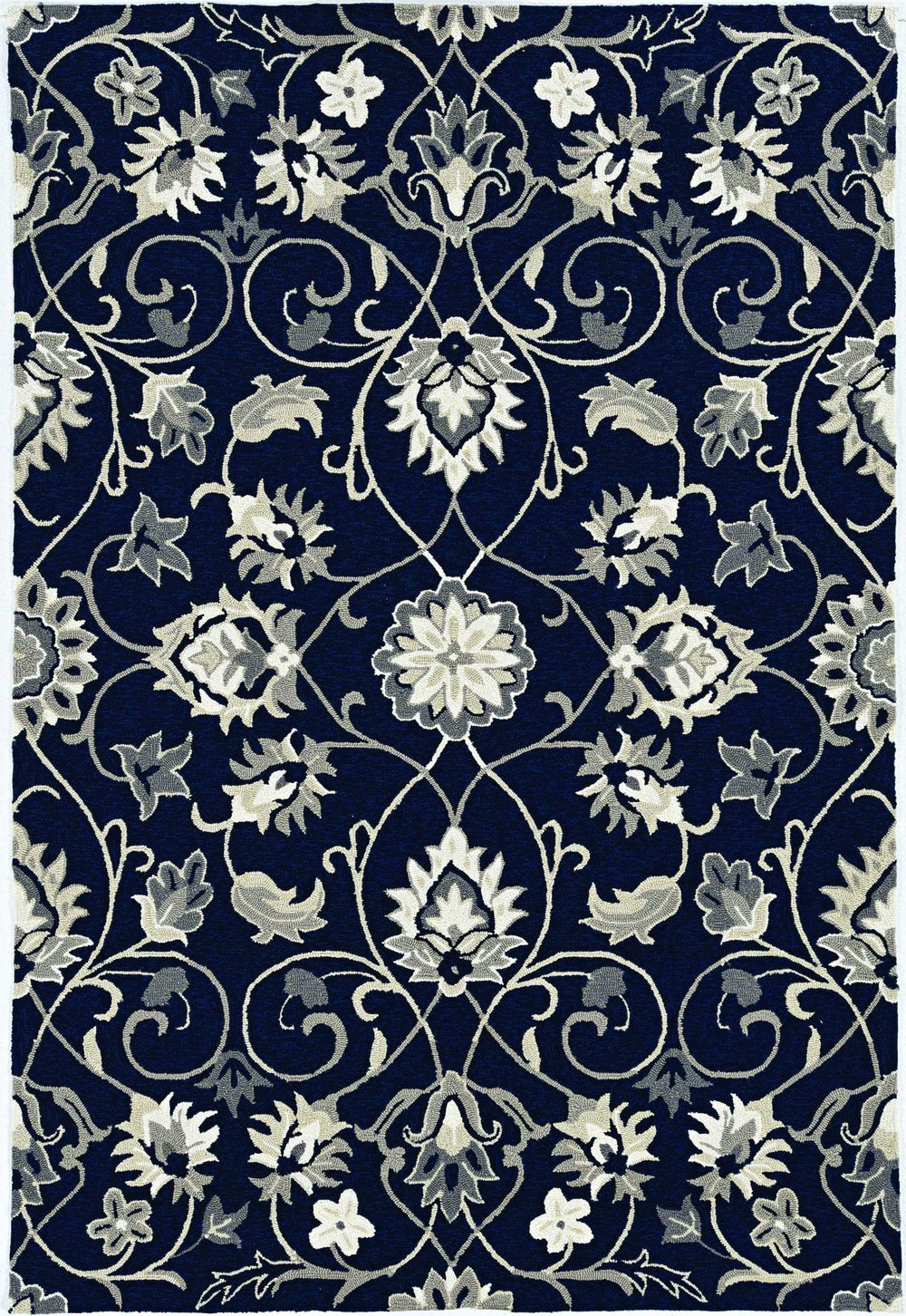 2' X 3' Navy Blue Floral Handmade Indoor Outdoor Area Rug - Homeroots - Flyclothing LLC