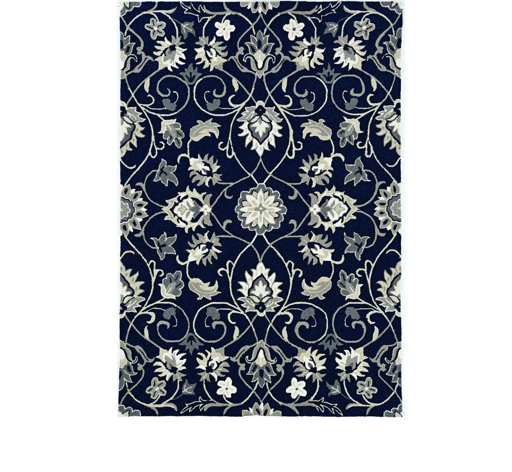 2' X 3' Navy Blue Floral Handmade Indoor Outdoor Area Rug - Homeroots - Flyclothing LLC
