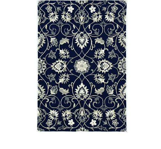 2' X 3' Navy Blue Floral Handmade Indoor Outdoor Area Rug - Homeroots - Flyclothing LLC