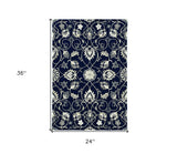2' X 3' Navy Blue Floral Handmade Indoor Outdoor Area Rug - Homeroots