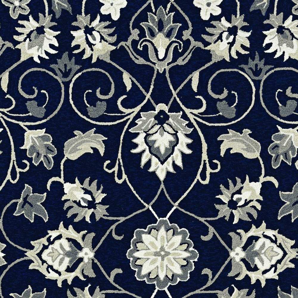 2' X 3' Navy Blue Floral Handmade Indoor Outdoor Area Rug - Homeroots - Flyclothing LLC