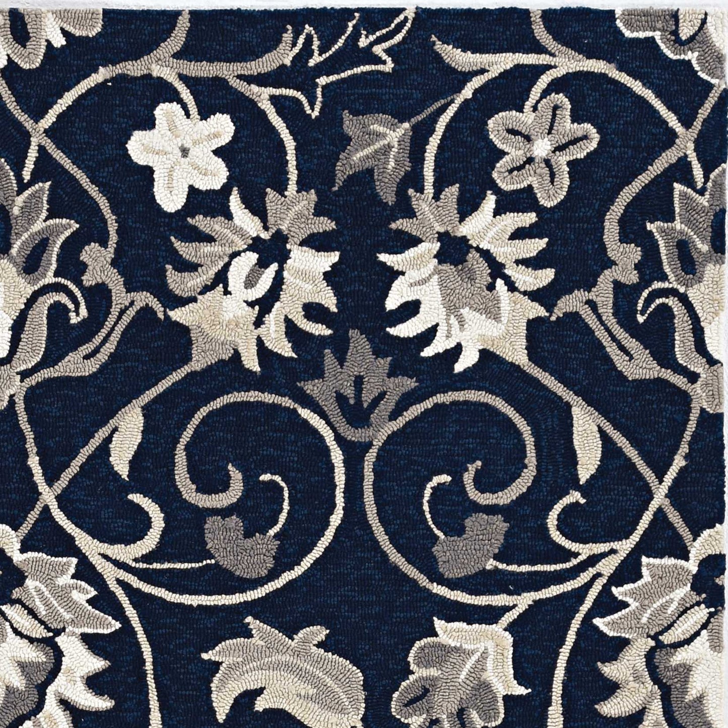3' X 5' Navy Blue Floral Handmade Indoor Outdoor Area Rug - Homeroots - Flyclothing LLC
