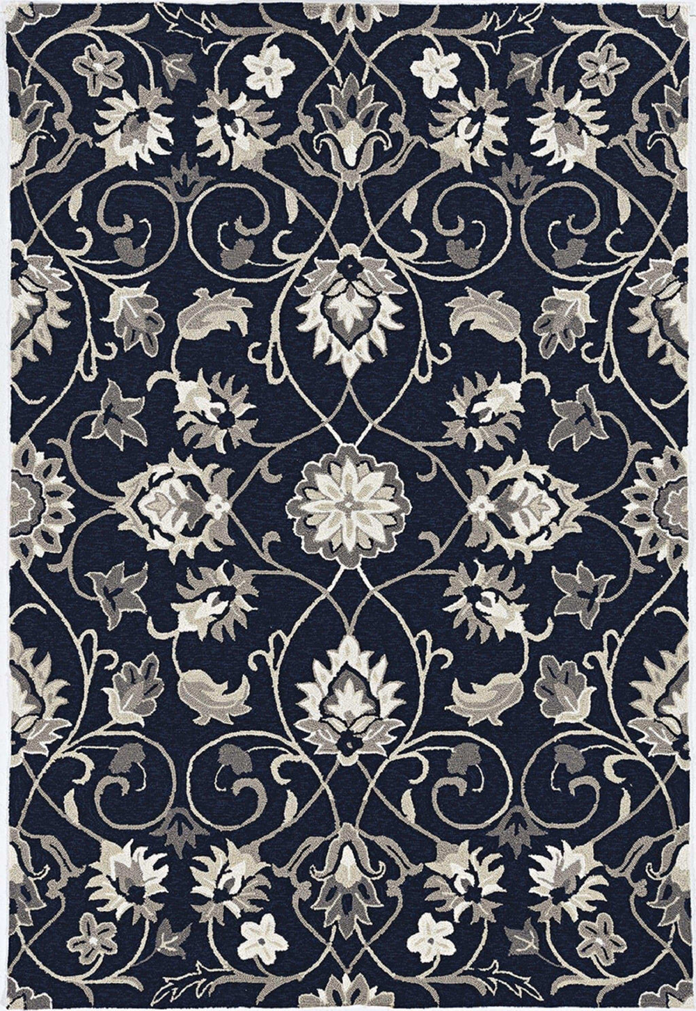 3' X 5' Navy Blue Floral Handmade Indoor Outdoor Area Rug - Homeroots - Flyclothing LLC