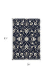3' X 5' Navy Blue Floral Handmade Indoor Outdoor Area Rug - Homeroots