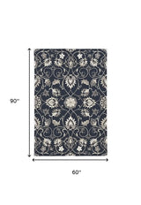 5' X 7' Navy Floral Vines Indoor Outdoor Area Rug - Homeroots - Flyclothing LLC