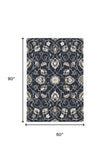 5' X 7' Navy Floral Vines Indoor Outdoor Area Rug - Homeroots