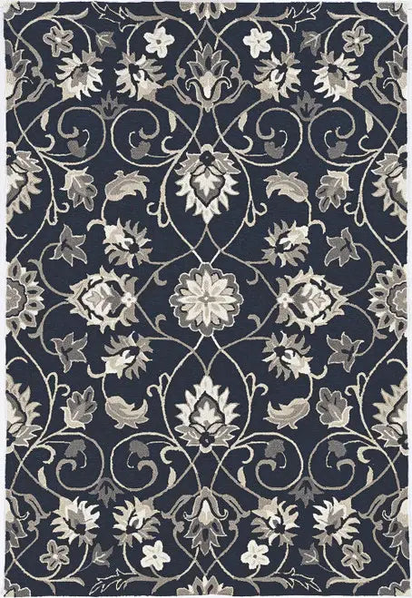 5' X 7' Navy Floral Vines Indoor Outdoor Area Rug - Homeroots - Flyclothing LLC