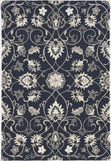 5' X 7' Navy Floral Vines Indoor Outdoor Area Rug - Homeroots - Flyclothing LLC