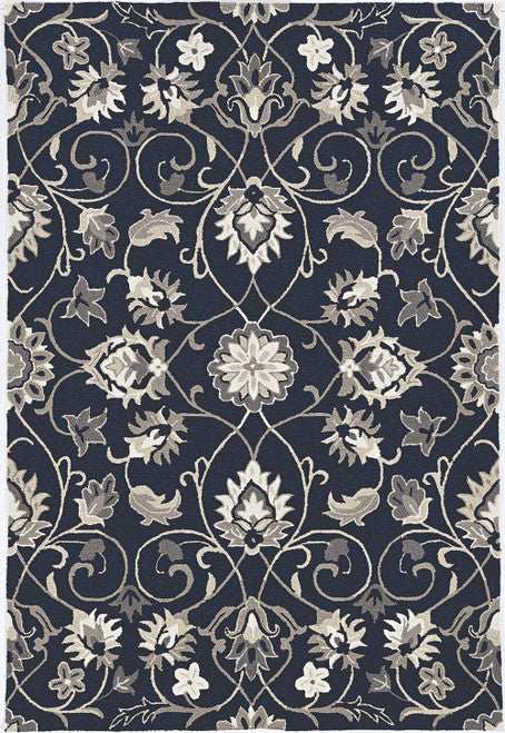 5' X 7' Navy Floral Vines Indoor Outdoor Area Rug - Homeroots - Flyclothing LLC