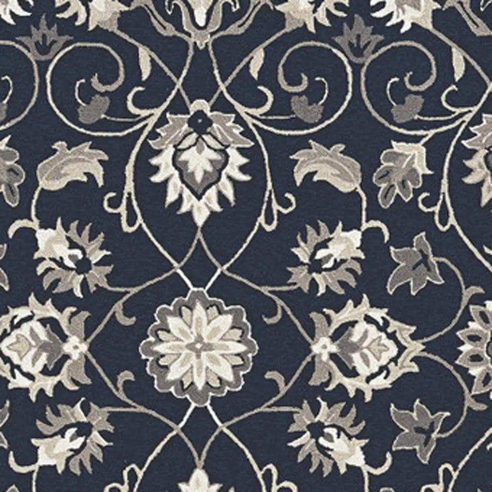 5' X 7' Navy Floral Vines Indoor Outdoor Area Rug - Homeroots - Flyclothing LLC