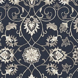 5' X 7' Navy Floral Vines Indoor Outdoor Area Rug - Homeroots