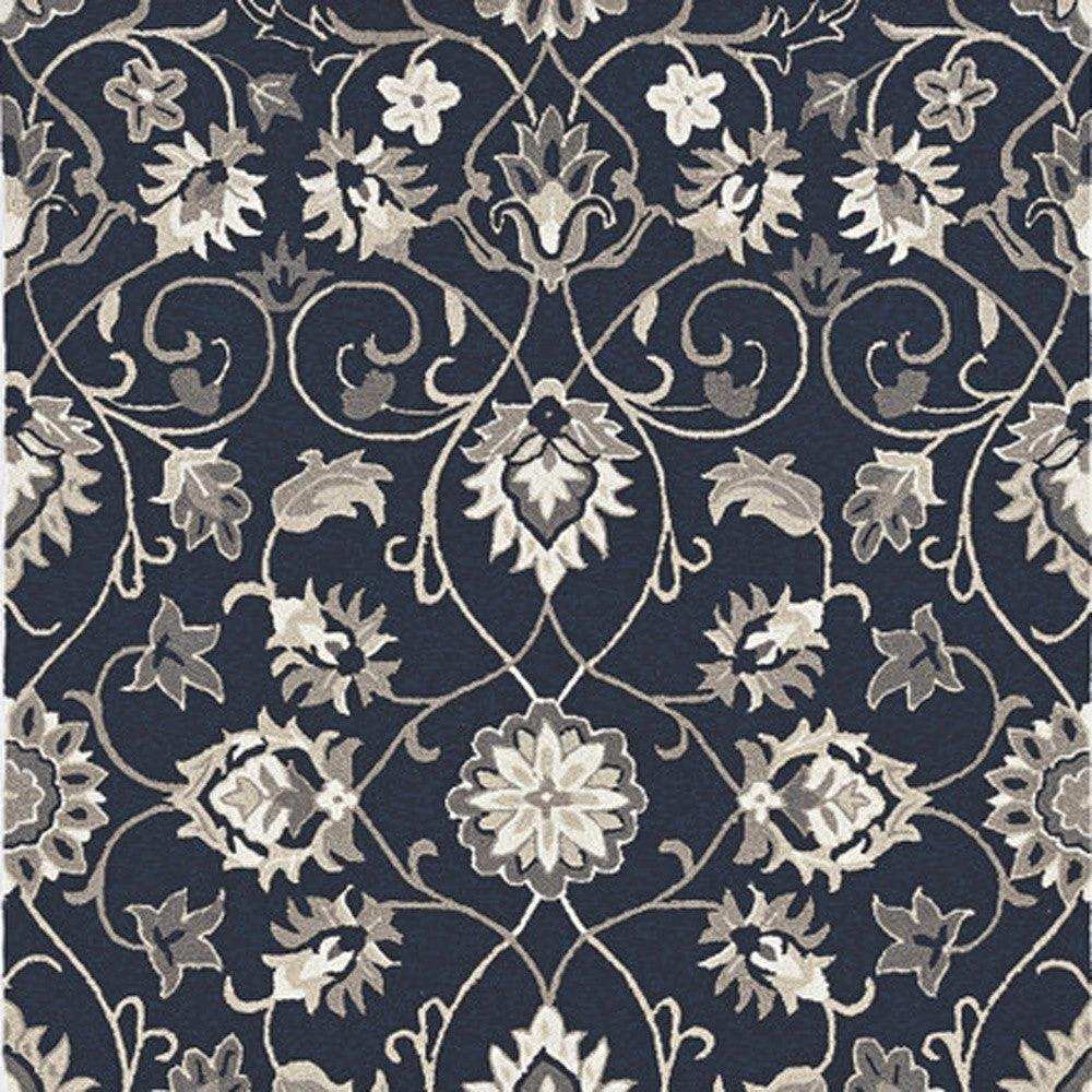 5' X 7' Navy Floral Vines Indoor Outdoor Area Rug - Homeroots - Flyclothing LLC