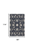 8' X 10' Navy Blue Round Floral Handmade Indoor Outdoor Area Rug - Homeroots
