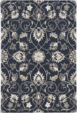 8' X 10' Navy Blue Round Floral Handmade Indoor Outdoor Area Rug - Homeroots