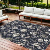 8' X 10' Navy Blue Round Floral Handmade Indoor Outdoor Area Rug - Homeroots