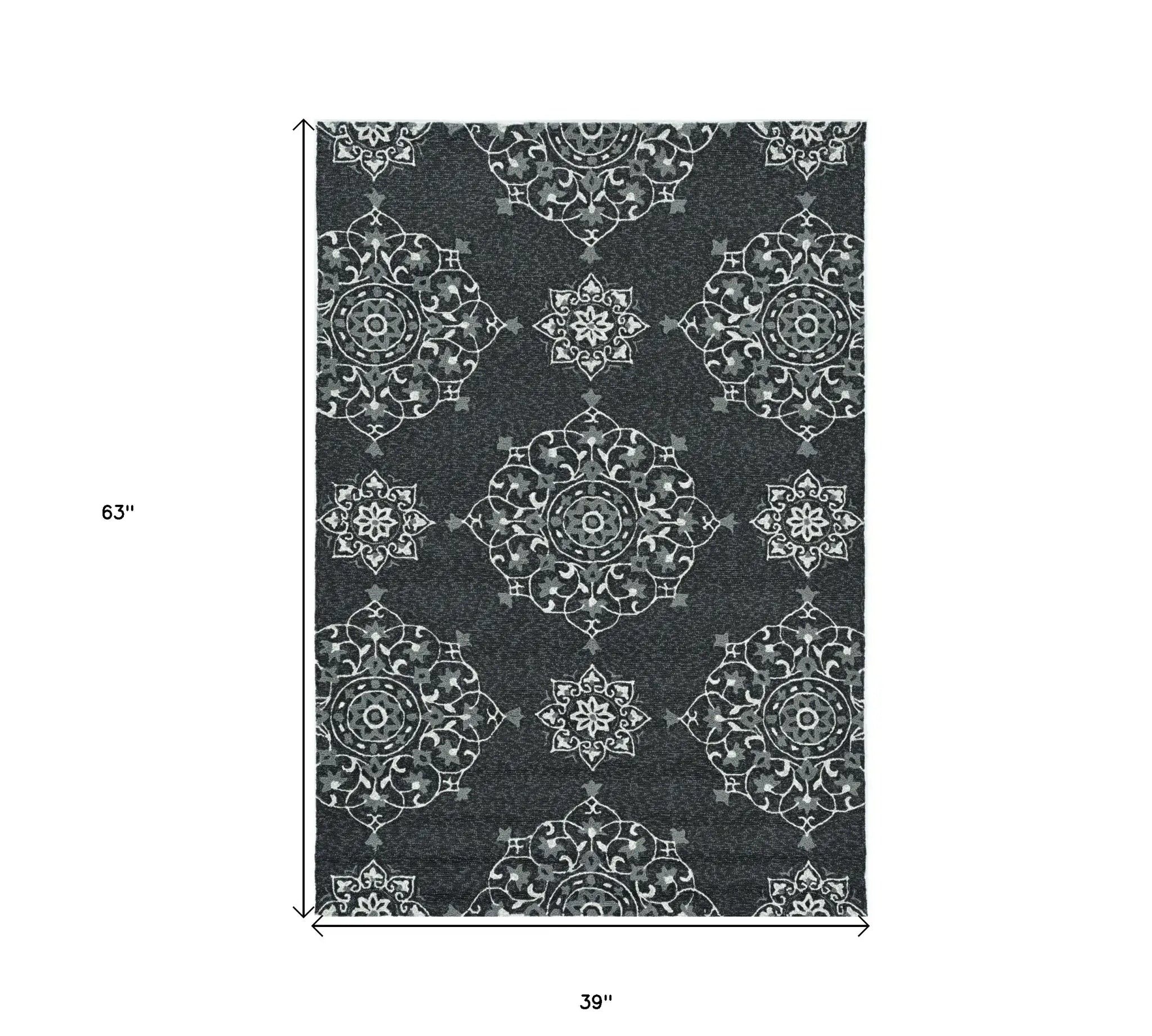 3' X 5' Charcoal Medallion Hand Tufted Area Rug - Homeroots - Flyclothing LLC