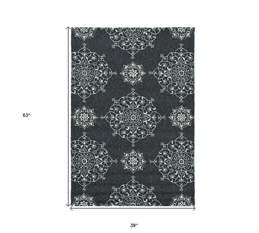 3' X 5' Charcoal Medallion Hand Tufted Area Rug - Homeroots - Flyclothing LLC