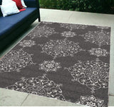 5' X 8' Charcoal Round Floral Handmade Indoor Outdoor Area Rug - Homeroots