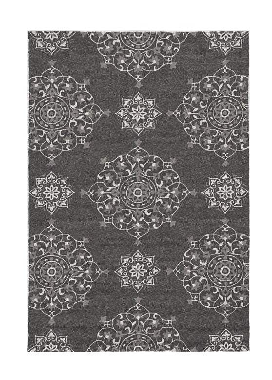 5' X 8' Charcoal Round Floral Handmade Indoor Outdoor Area Rug - Homeroots - Flyclothing LLC