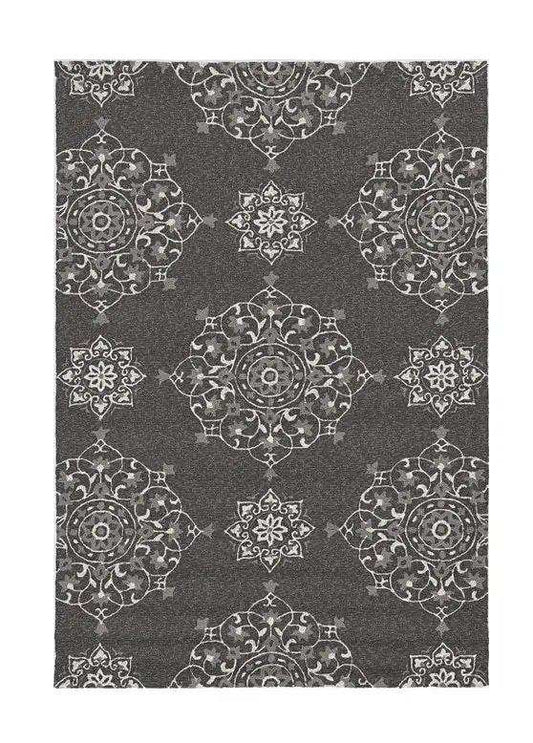 5' X 8' Charcoal Round Floral Handmade Indoor Outdoor Area Rug - Homeroots - Flyclothing LLC
