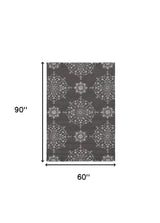 5' X 8' Charcoal Round Floral Handmade Indoor Outdoor Area Rug - Homeroots - Flyclothing LLC