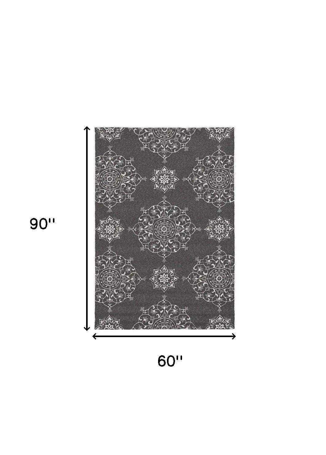 5' X 8' Charcoal Round Floral Handmade Indoor Outdoor Area Rug - Homeroots - Flyclothing LLC