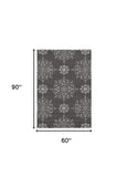 5' X 8' Charcoal Round Floral Handmade Indoor Outdoor Area Rug - Homeroots