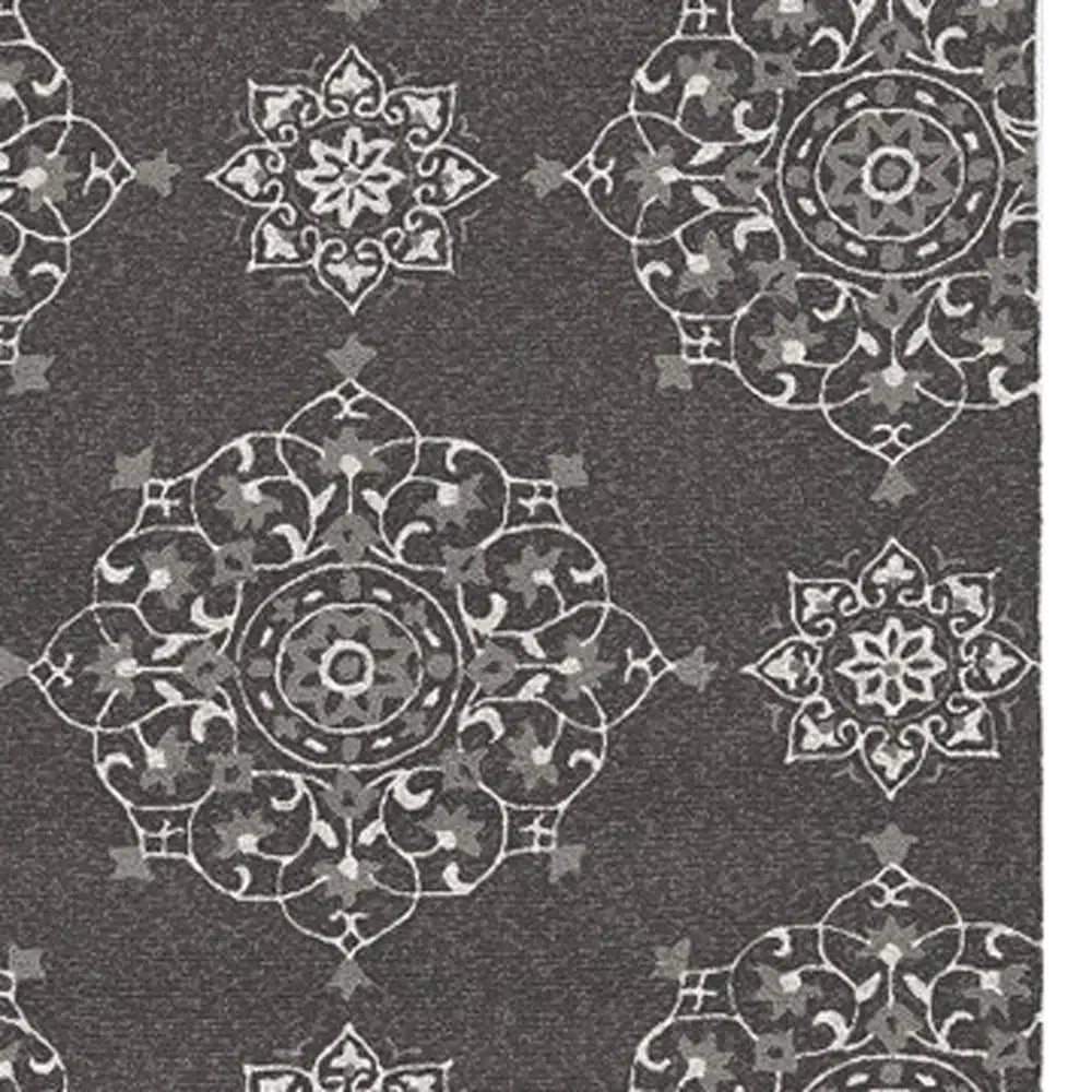 5' X 8' Charcoal Round Floral Handmade Indoor Outdoor Area Rug - Homeroots - Flyclothing LLC
