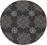 8' Round Charcoal Round Floral Handmade Indoor Outdoor Area Rug - Homeroots