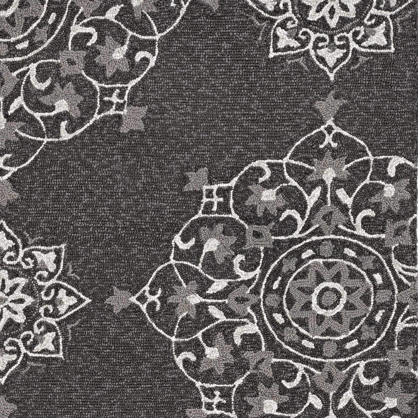 8' Round Charcoal Round Floral Handmade Indoor Outdoor Area Rug - Homeroots - Flyclothing LLC