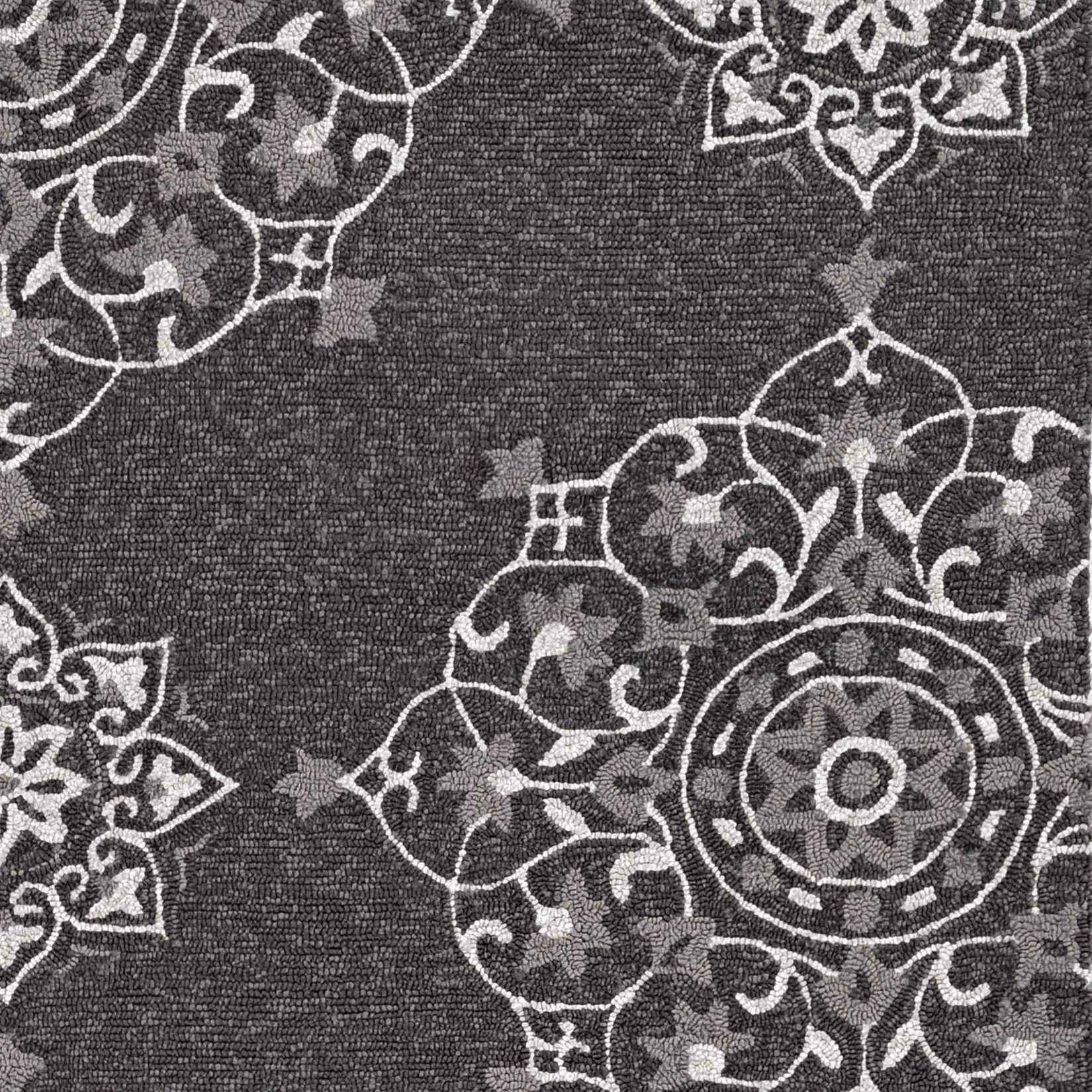 8' Round Charcoal Round Floral Handmade Indoor Outdoor Area Rug - Homeroots - Flyclothing LLC
