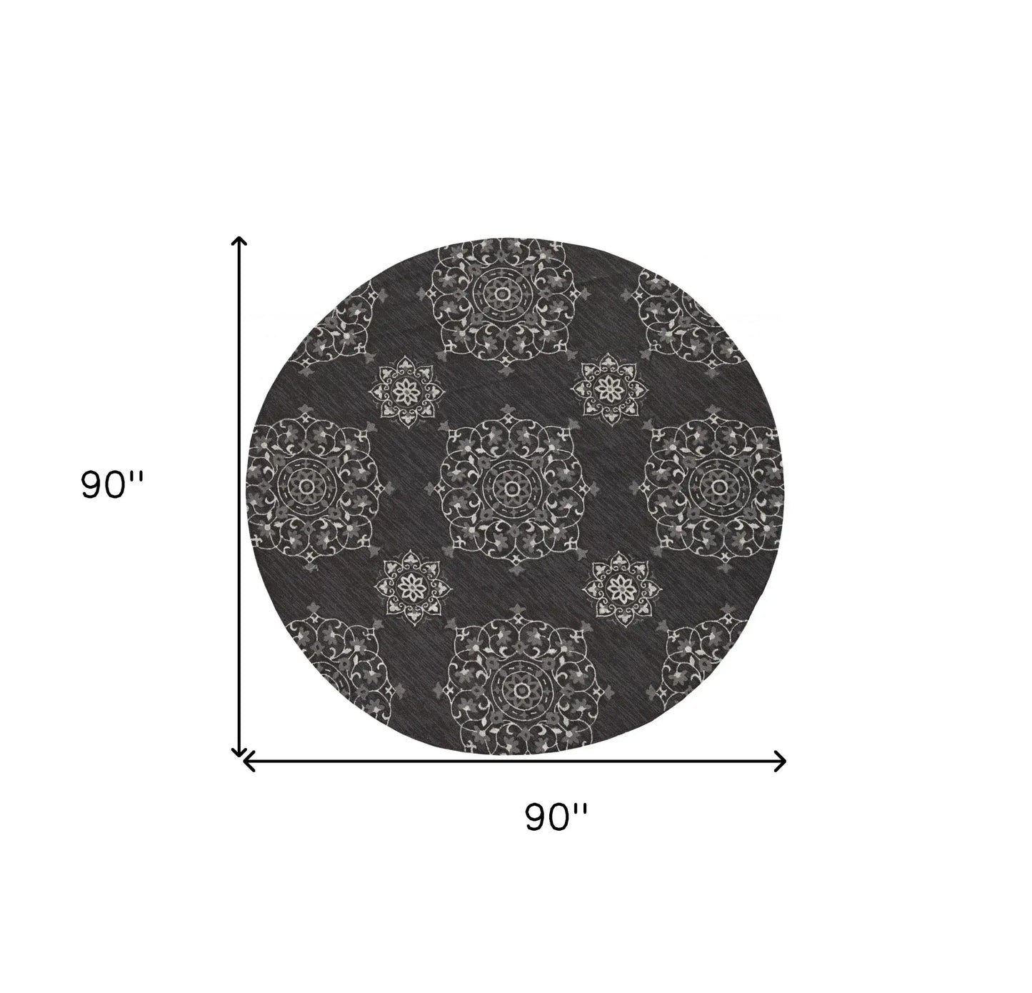 8' Round Charcoal Round Floral Handmade Indoor Outdoor Area Rug - Homeroots - Flyclothing LLC