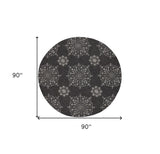 8' Round Charcoal Round Floral Handmade Indoor Outdoor Area Rug - Homeroots - Flyclothing LLC
