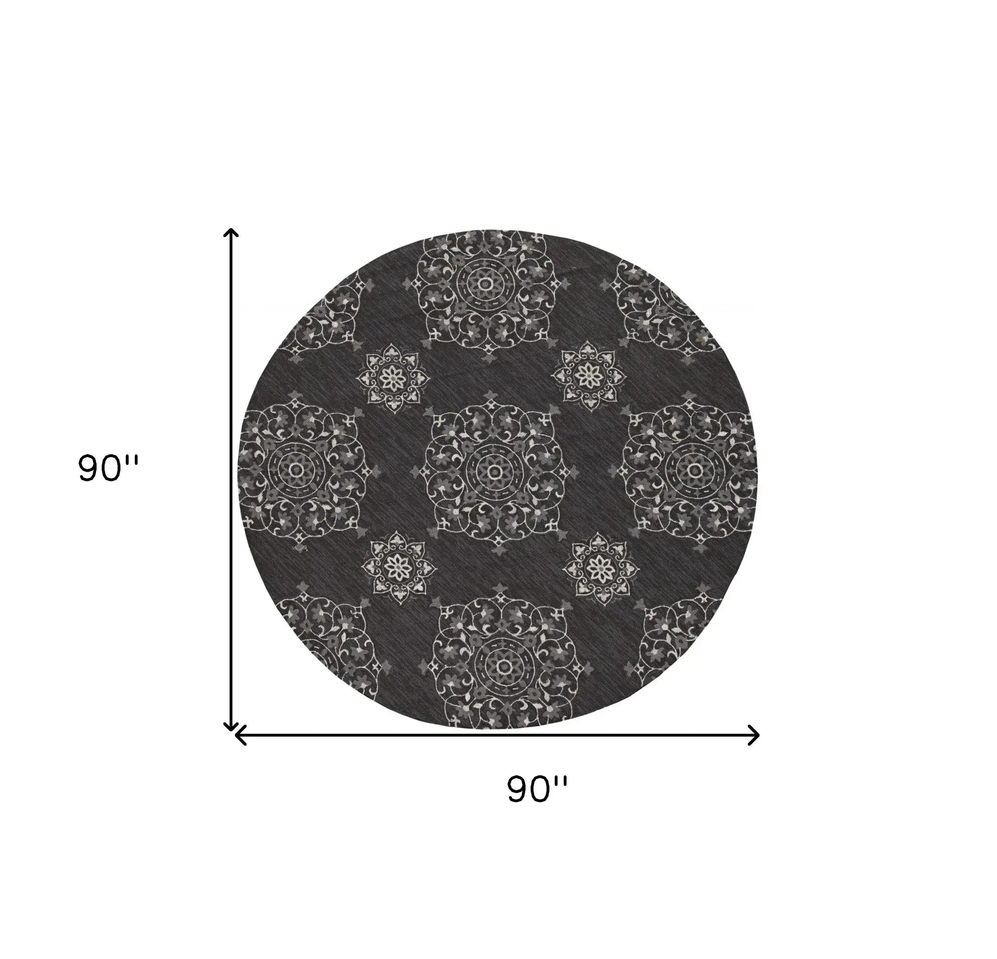 8' Round Charcoal Round Floral Handmade Indoor Outdoor Area Rug - Homeroots - Flyclothing LLC