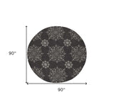 8' Round Charcoal Round Floral Handmade Indoor Outdoor Area Rug - Homeroots - Flyclothing LLC