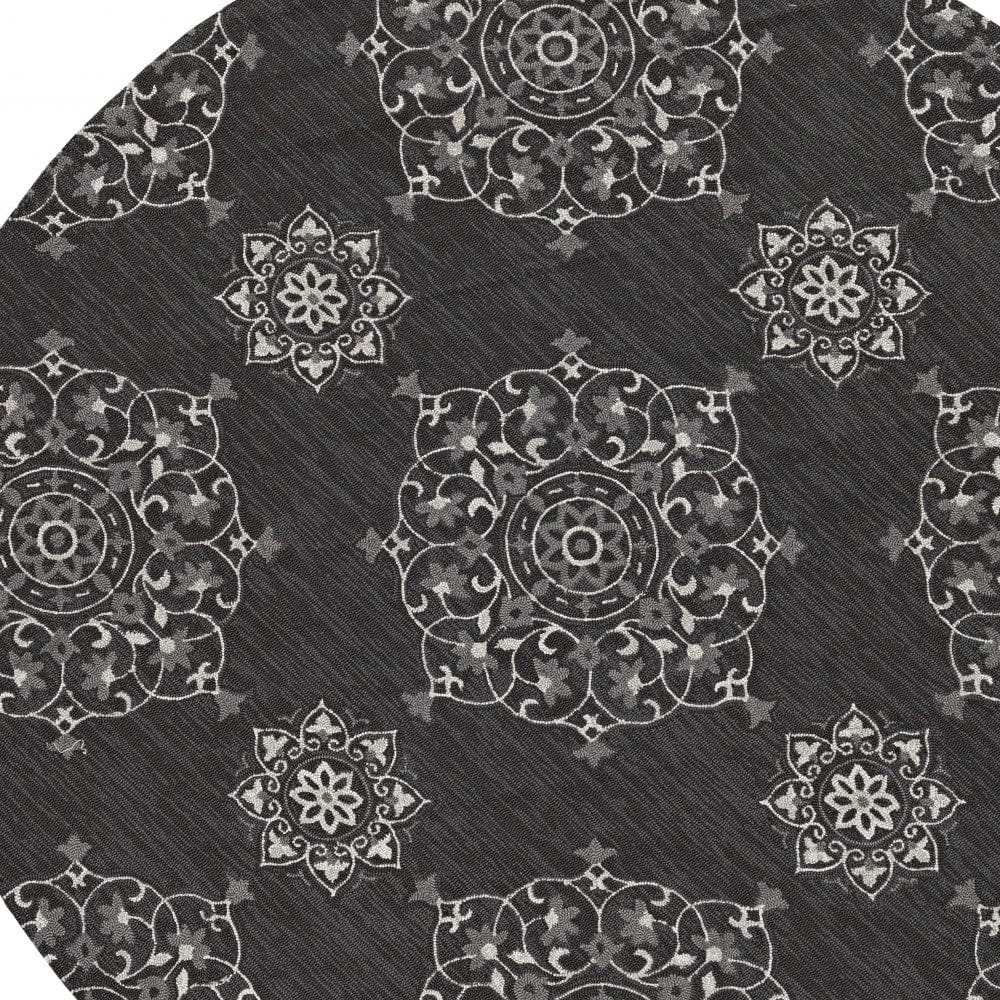 8' Round Charcoal Round Floral Handmade Indoor Outdoor Area Rug - Homeroots - Flyclothing LLC