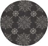 8' Round Charcoal Round Floral Handmade Indoor Outdoor Area Rug - Homeroots
