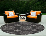 8' Round Charcoal Round Floral Handmade Indoor Outdoor Area Rug - Homeroots