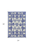 2' X 3' Blue Floral Handmade Indoor Outdoor Area Rug - Homeroots