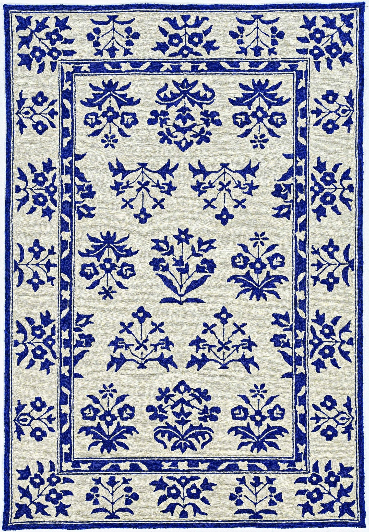 3' X 5' Blue Floral Handmade Indoor Outdoor Area Rug - Homeroots - Flyclothing LLC