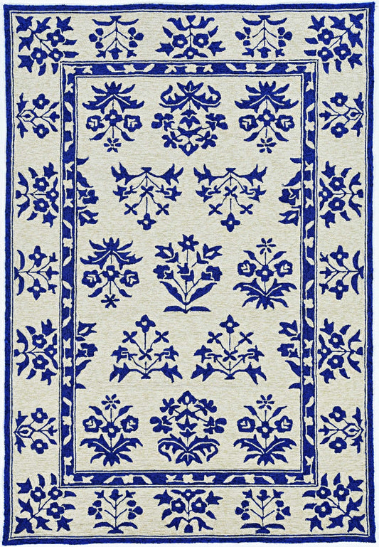 3' X 5' Blue Floral Handmade Indoor Outdoor Area Rug - Homeroots - Flyclothing LLC